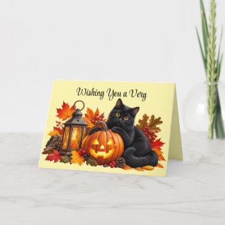 Tarjeta de saludo de gato dulce de otoño