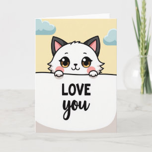 Tarjeta de saludo de gato Kawaii te ama