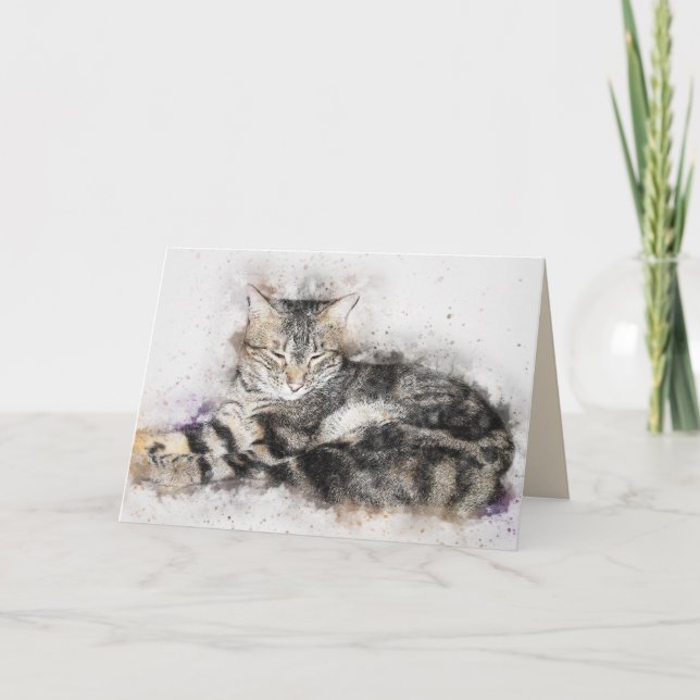 tarjeta de saludo de gato vintage tabby (Anverso)