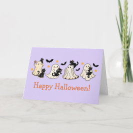 Tarjeta de saludo de Ghost y Cat Halloween