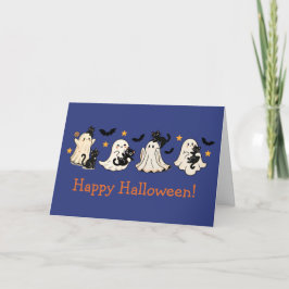 Tarjeta de saludo de Ghost y Cat Halloween
