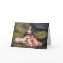 TARJETA DE SALUDO DE GIORGIONE CON UNICORNIO Y MUJ