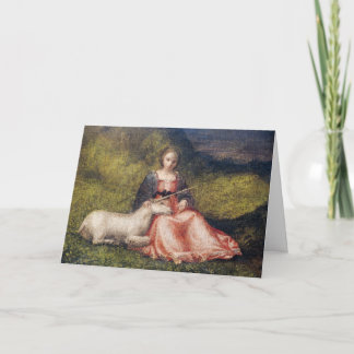 TARJETA DE SALUDO DE GIORGIONE CON UNICORNIO Y MUJ