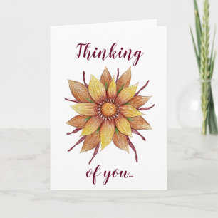 Tarjeta de saludo de girasol "Pensando en ti"