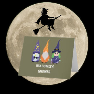 Tarjeta de saludo de Gnome de Halloween Witch Witc