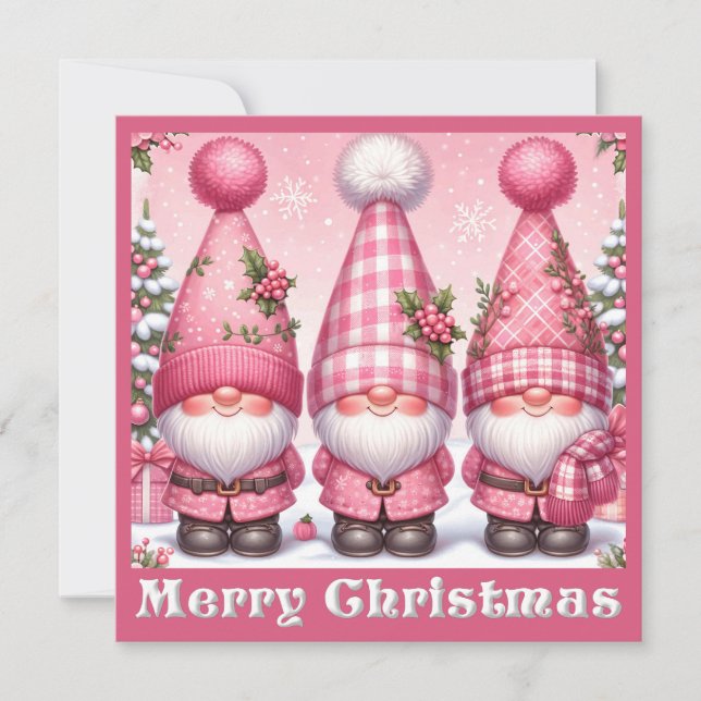 Tarjeta de saludo de Gnomes Navidades Rosados (Anverso)