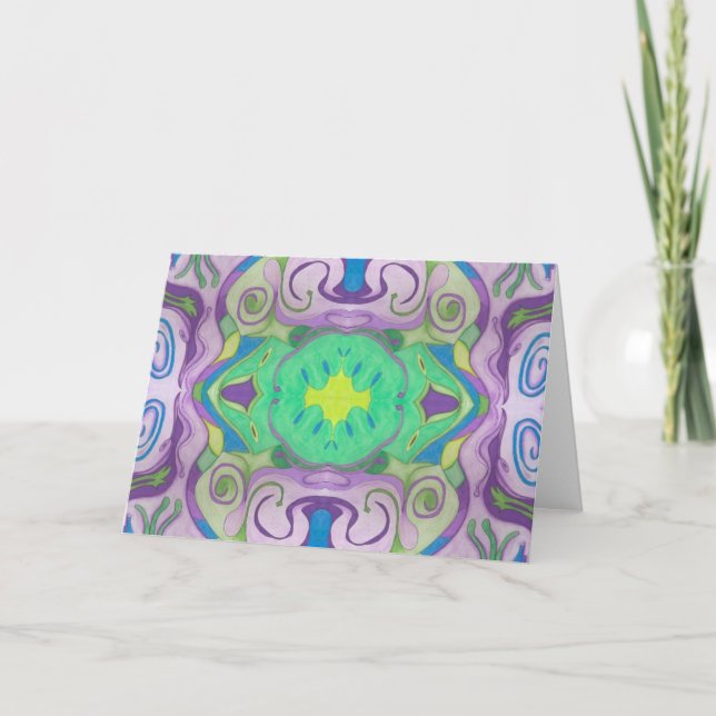 Tarjeta de saludo de gratuidad verde púrpura (Anverso)