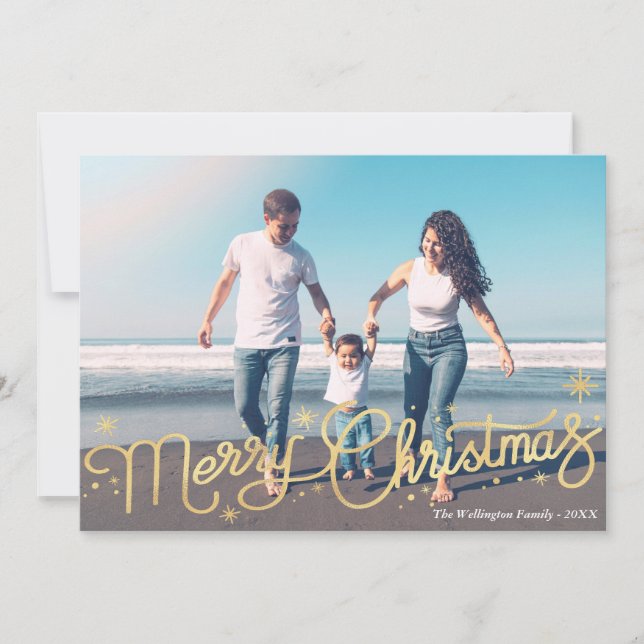 Tarjeta de saludo de guion de oro para Navidades m (Anverso)