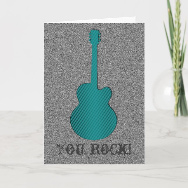Tarjeta de saludo de guitarra a rayas, turquesa (Anverso)