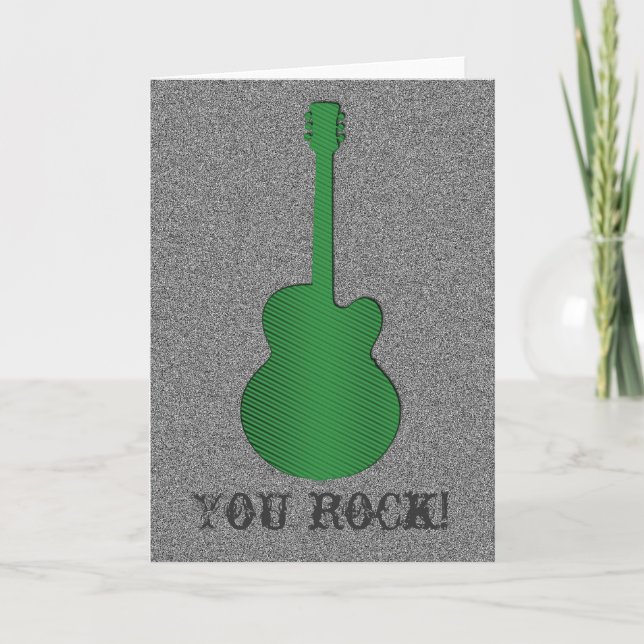 Tarjeta de saludo de guitarra a rayas, verde (Anverso)
