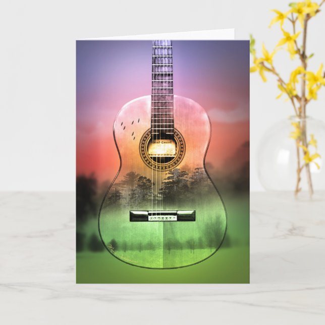 Tarjeta de saludo de guitarra española (flor amarilla)