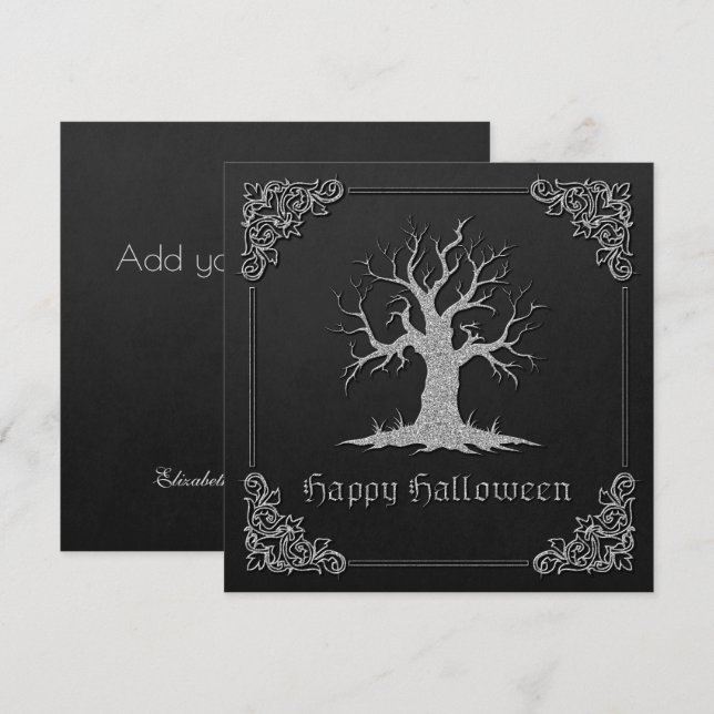 Tarjeta de saludo de Halloween con árboles fantasm (Anverso / Reverso)