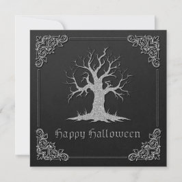 Tarjeta de saludo de Halloween con árboles fantasm