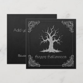 Tarjeta de saludo de Halloween con árboles fantasm