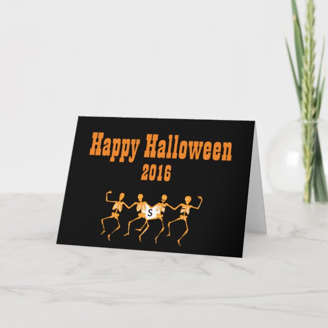 Tarjeta de saludo de Halloween con cráneo de baile (Anverso)