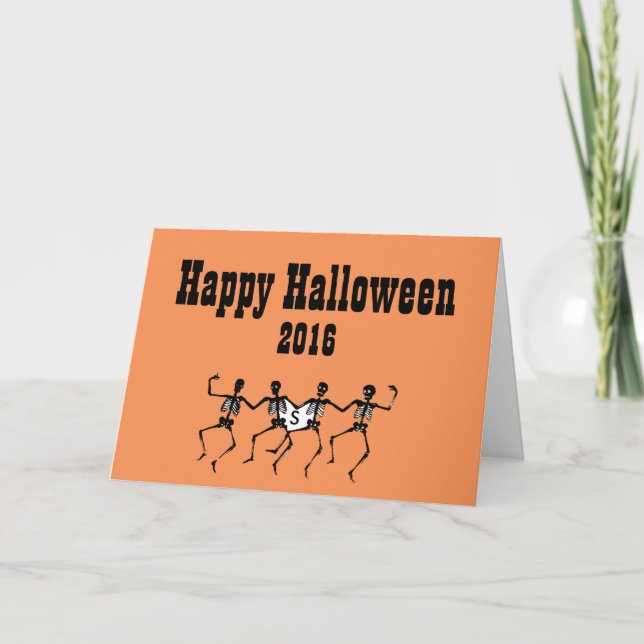 Tarjeta de saludo de Halloween con cráneo de baile (Anverso)