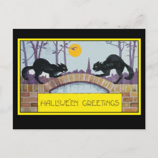 Tarjeta de saludo de Halloween con dos gatos negro