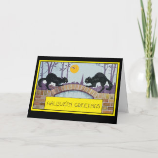 Tarjeta de saludo de Halloween con dos gatos negro