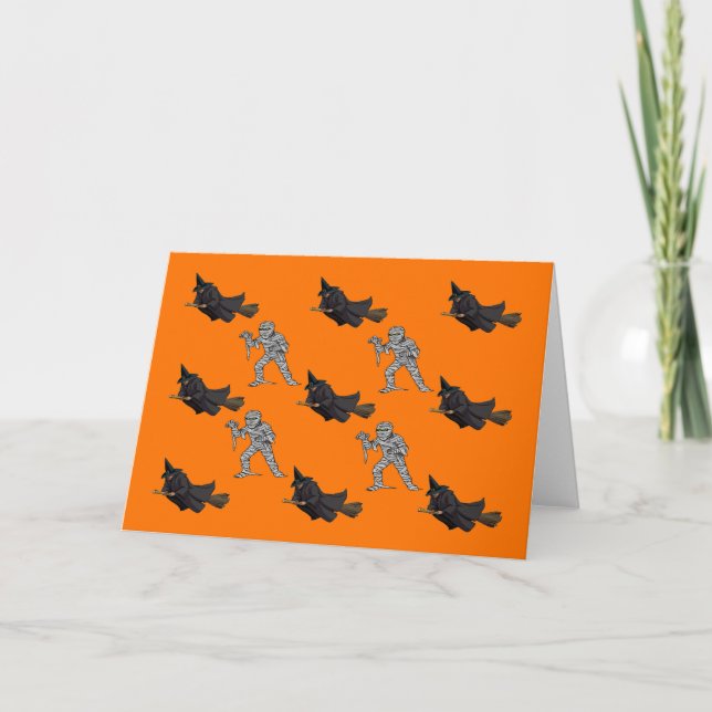 Tarjeta de saludo de Halloween con patrón de bruja (Anverso)