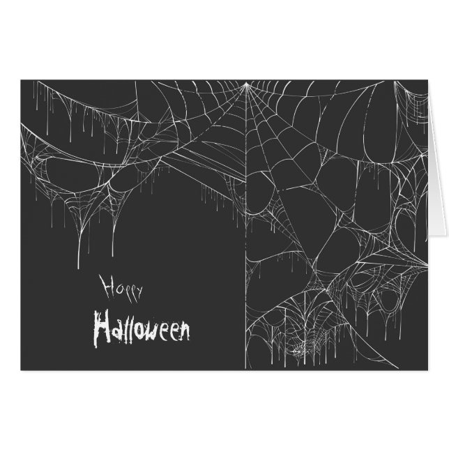 Tarjeta de saludo de Halloween con telaraña blanca (Anverso (Horizontal))