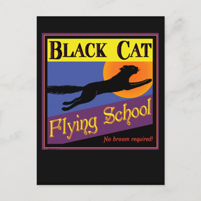 Tarjeta de saludo de Halloween de Black Cat Flying (Anverso)