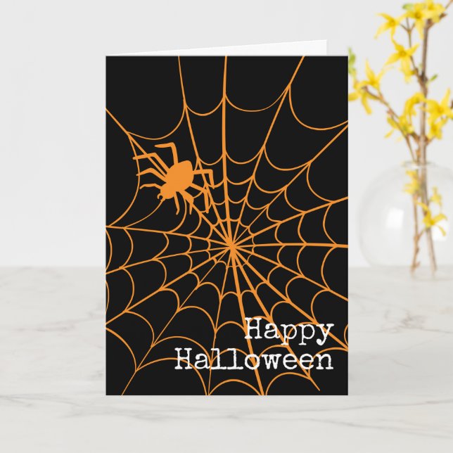 Tarjeta de saludo de Halloween de Spider Web Creep (flor amarilla)