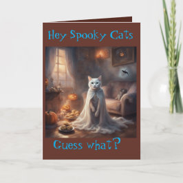 Tarjeta de saludo de Halloween del gato fantasma e