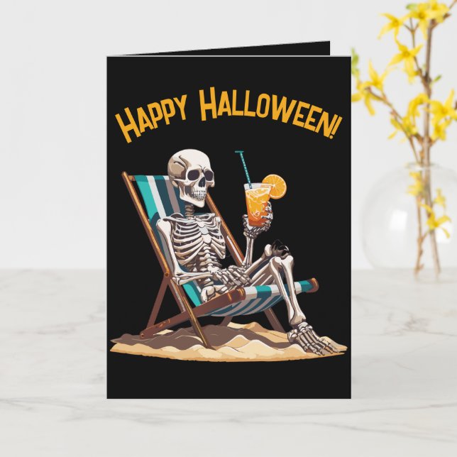 Tarjeta de saludo de Halloween del Skeleton Beach (flor amarilla)