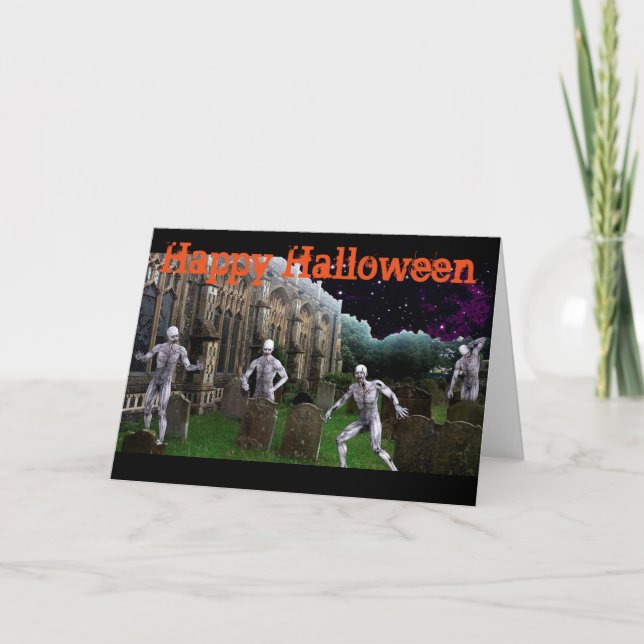 Tarjeta de saludo de Halloween/Escena de tumbas (Anverso)