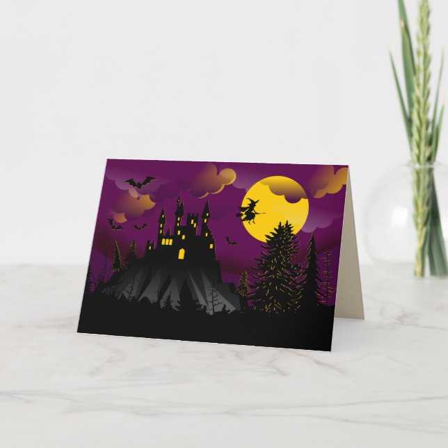 Tarjeta de saludo de Halloween escénica (Anverso)