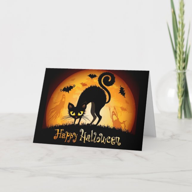 Tarjeta de saludo de Halloween/Gato negro (Anverso)