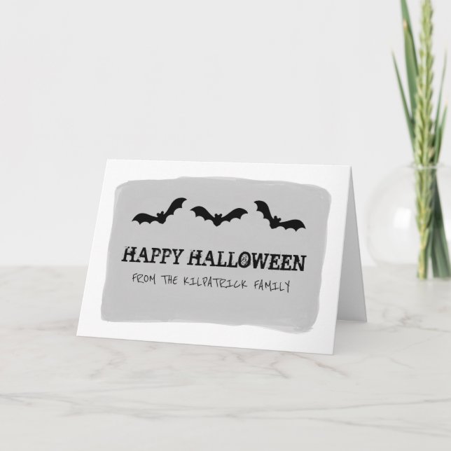 Tarjeta de saludo de Halloween Gray Watercolor Bat (Anverso)