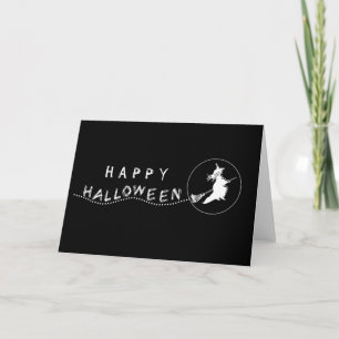 Tarjeta de saludo de Halloween para brujas volador