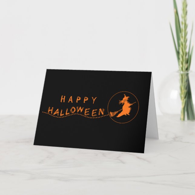 Tarjeta de saludo de Halloween para brujas volador (Anverso)