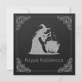 Tarjeta de saludo de Halloween para brujas y calde