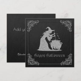 Tarjeta de saludo de Halloween para brujas y calde