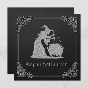 Tarjeta de saludo de Halloween para brujas y calde