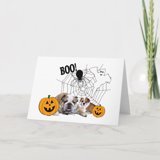 Tarjeta de saludo de Halloween para bulldoges (Anverso)