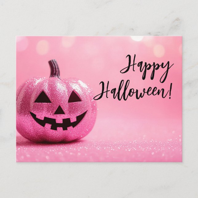 Tarjeta de saludo de Halloween para calabazas purp (Anverso)