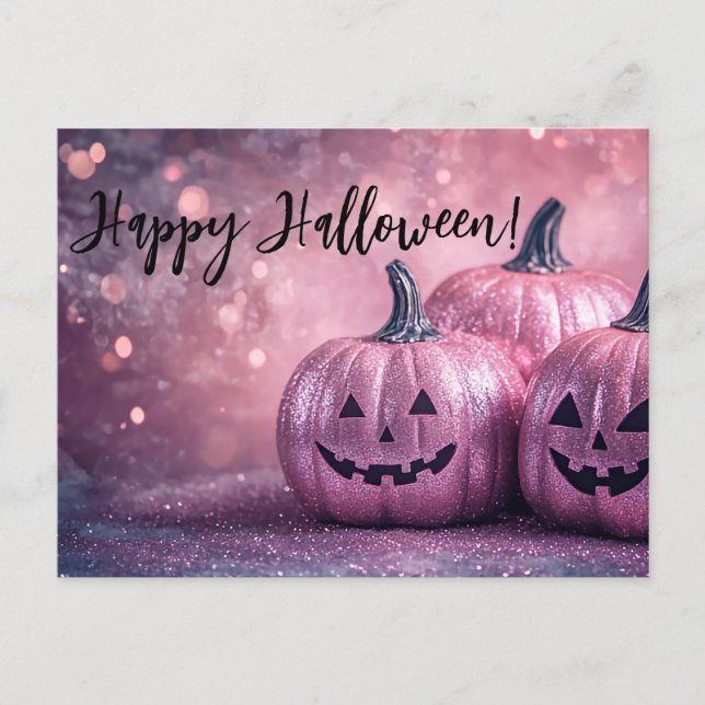 Tarjeta de saludo de Halloween para calabazas purp (Anverso)