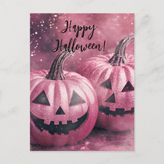 Tarjeta de saludo de Halloween para calabazas purp (Anverso)
