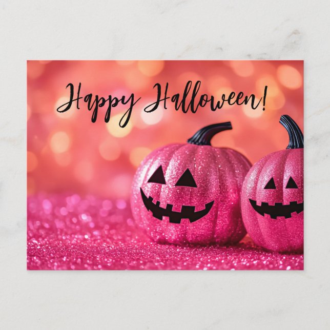 Tarjeta de saludo de Halloween para calabazas purp (Anverso)