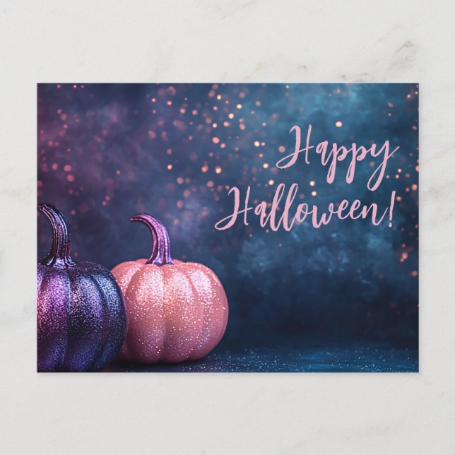 Tarjeta de saludo de Halloween para calabazas purp (Anverso)