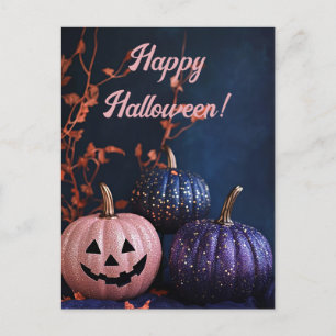 Tarjeta de saludo de Halloween para calabazas purp