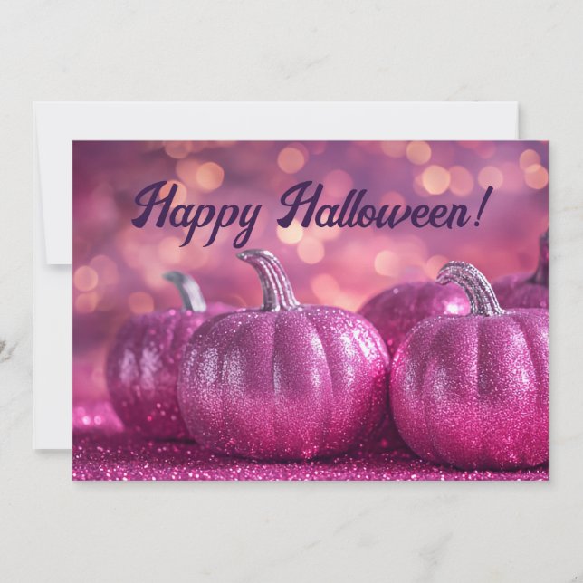 Tarjeta de saludo de Halloween para calabazas purp (Anverso)