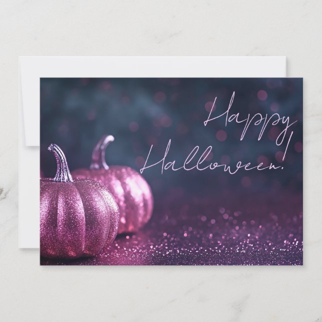 Tarjeta de saludo de Halloween para calabazas purp (Anverso)