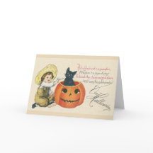 Tarjeta de saludo de Halloween para gato negro vic