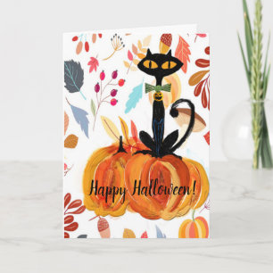 Tarjeta de saludo de Halloween para gatos y calaba