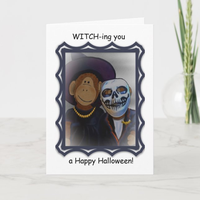 Tarjeta de saludo de Halloween para mujeres-monos (Anverso)