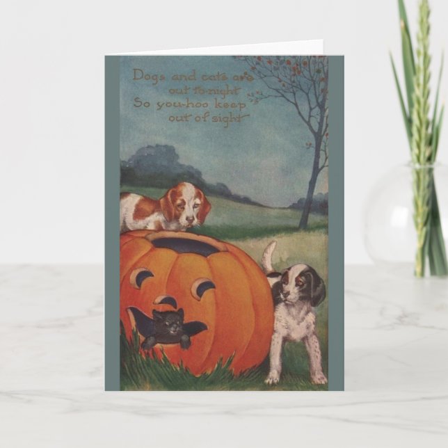 Tarjeta de saludo de Halloween para perros y gatos (Anverso)